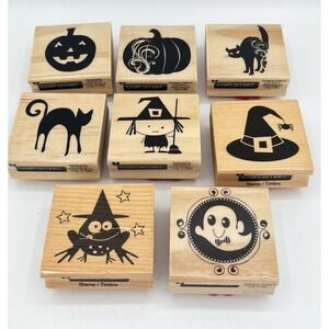 Craft Smart Halloween Rubber Stamps Lot 8 Pumpkin Witch Cat Ghost Vintage